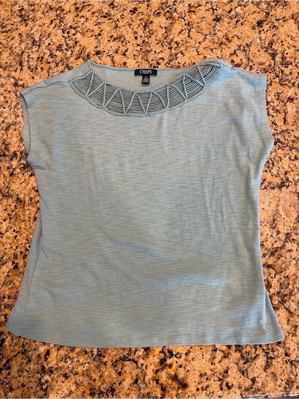Chaps Light Green Knit Top with Crochet Yoke size